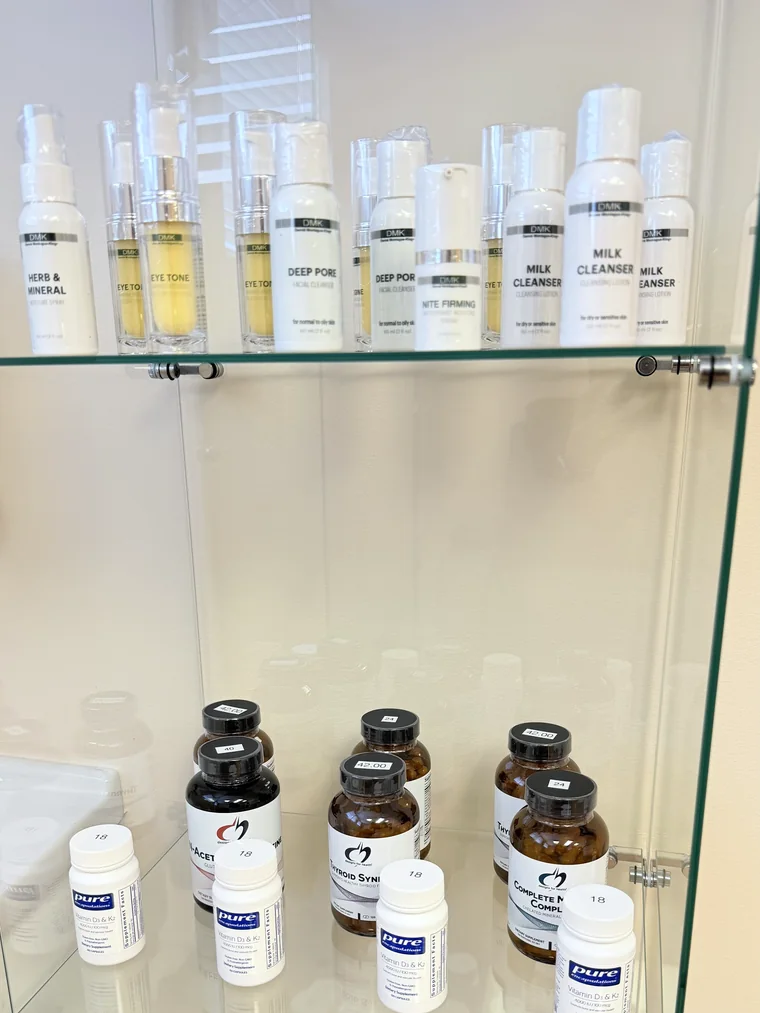 Professional skincare and wellness products on display at Ivy Infusions and Wellness